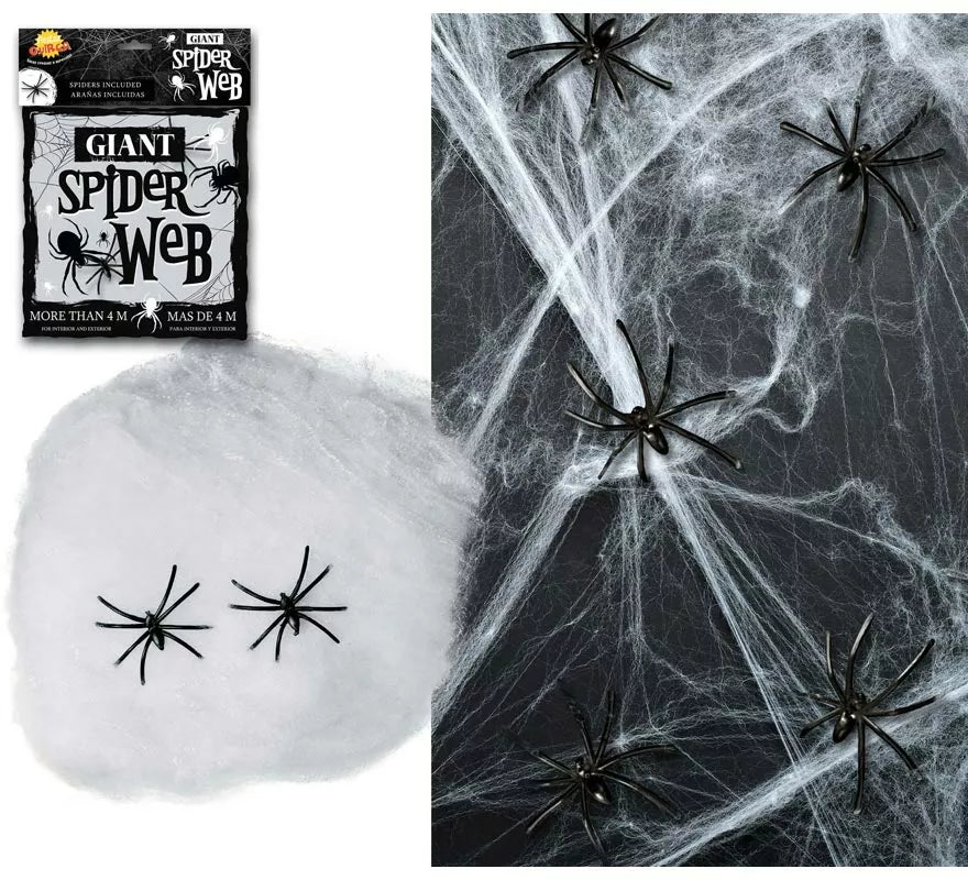 Telaraña 20 gr. con 2 arañas para decoración de Halloween de