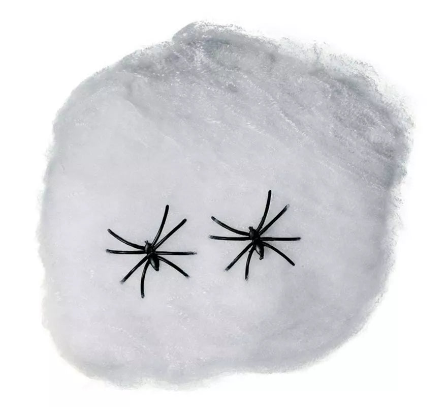 Telaraña blanca de 40 gr con arañas para decoración Halloween