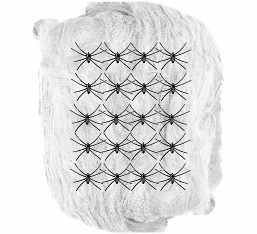 Telaraña blanca de 500 g con 20 Arañas