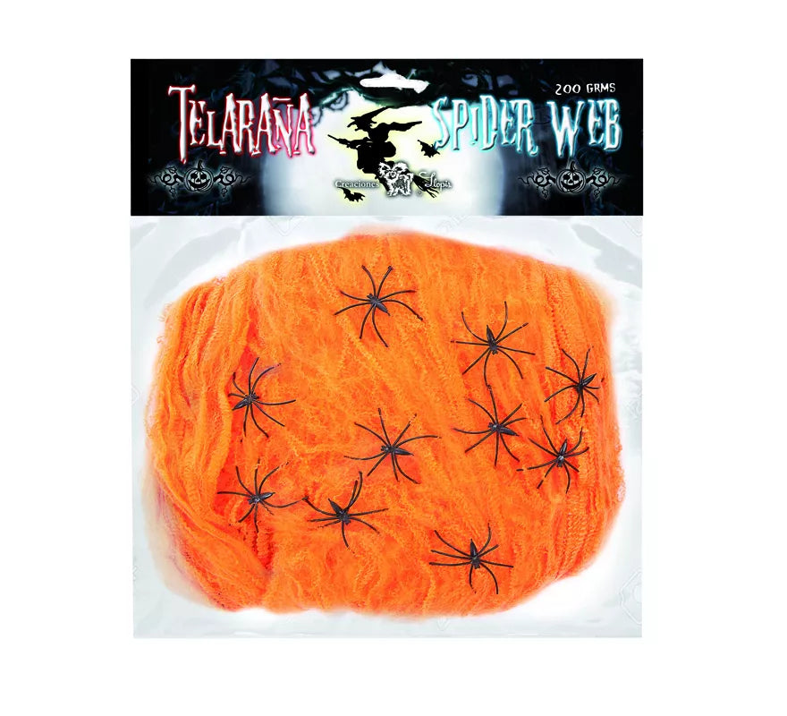 Telaraña de 200 gr con 10 Arañas de colores surtidos