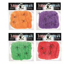 50 gr spider web with 4 Spiders of assorted colors