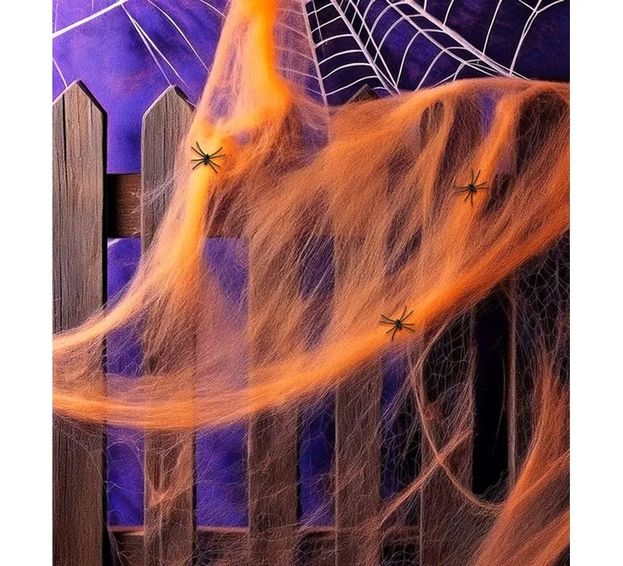 Telaraña de 50 gr naranja con 3 Arañas