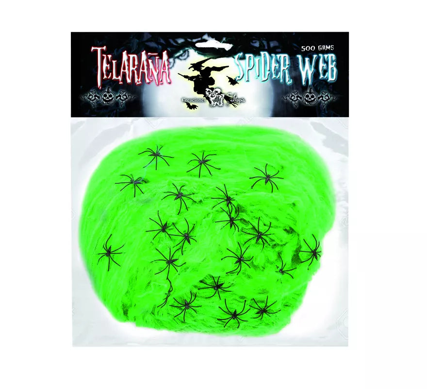 Telaraña de 500 gr con 20 Arañas de colores surtidos