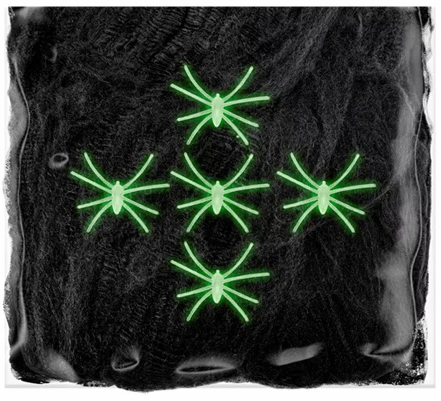 Translation missing: en.Telaraña negra de 100 g con 5 Arañas Fluorescentes