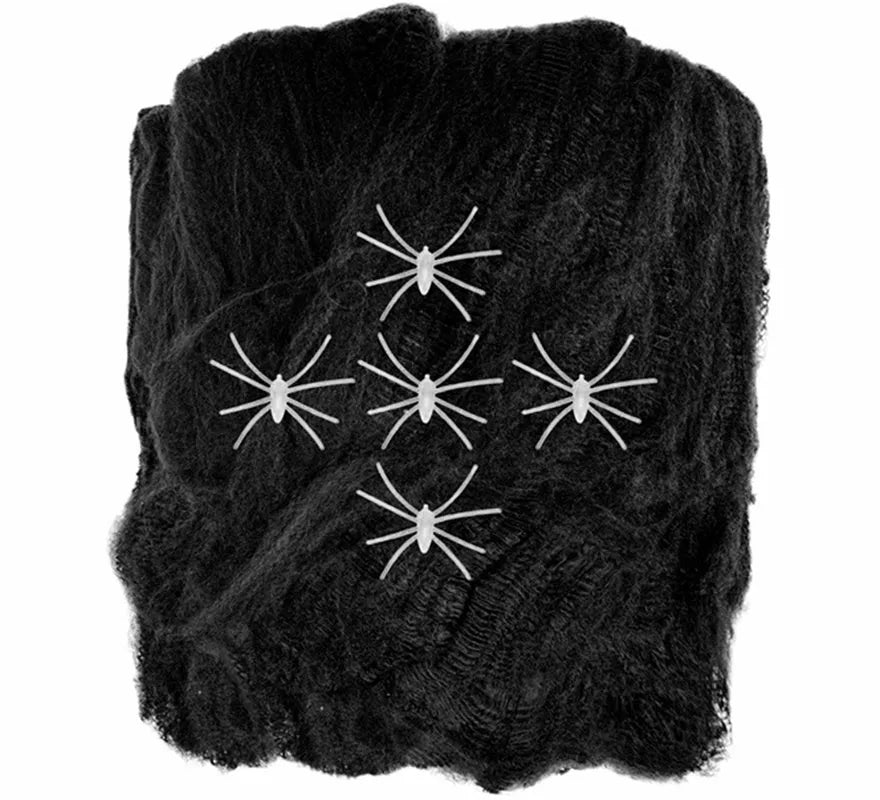 Telaraña negra de 100 g con 5 Arañas Fluorescentes