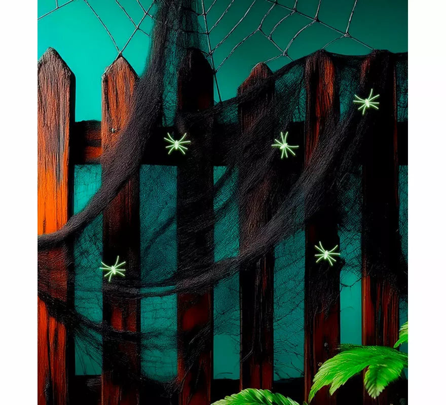 Translation missing: en.Telaraña negra de 100 g con 5 Arañas Fluorescentes