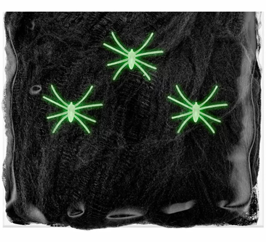 Translation missing: en.Telaraña negra de 50 g con 3 Arañas fluorescentes