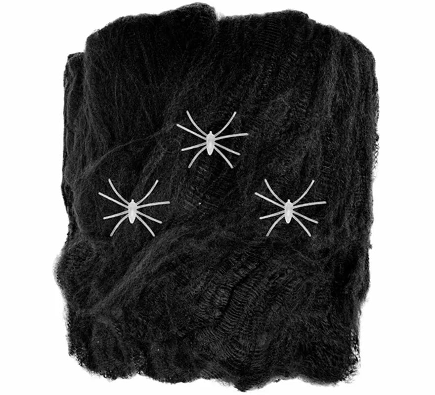 Translation missing: en.Telaraña negra de 50 g con 3 Arañas fluorescentes