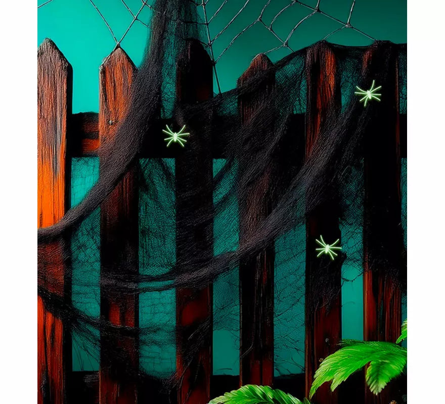 Translation missing: en.Telaraña negra de 50 g con 3 Arañas fluorescentes