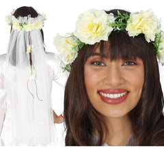 Pastel Flowers Tiara with Veil