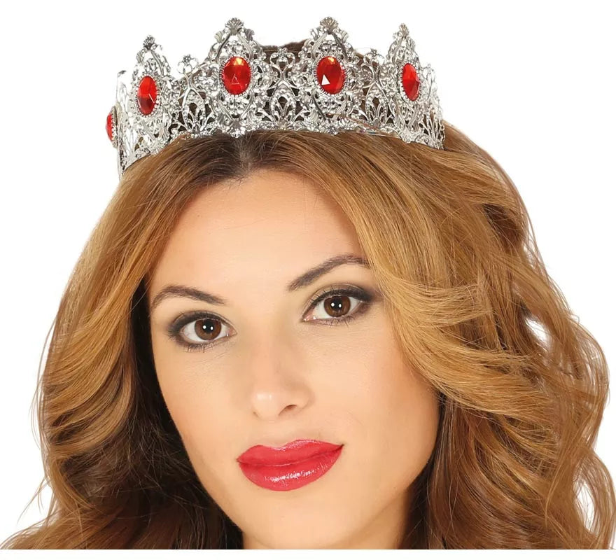 Translation missing: en.Tiara Plateada con Piedras Rojas de Reina