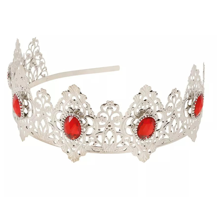 Translation missing: en.Tiara Plateada con Piedras Rojas de Reina