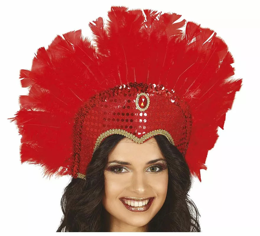 Tocado con Plumas Rojo
