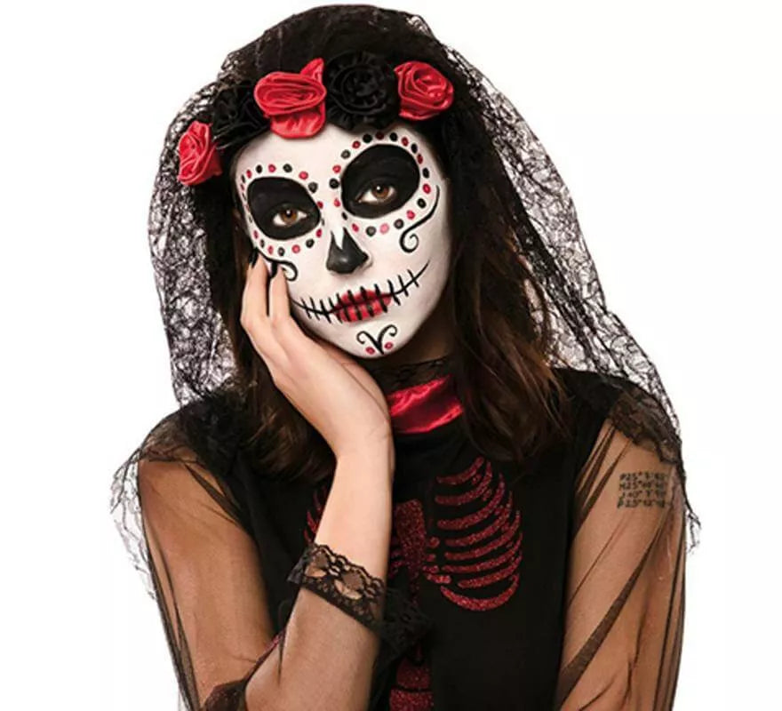 Tocado y Velo Negro del Día de los Muertos