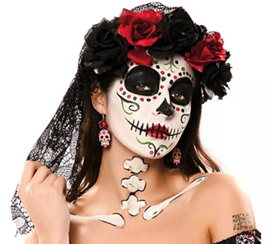 Tocado y Velo Negro del Día de los Muertos