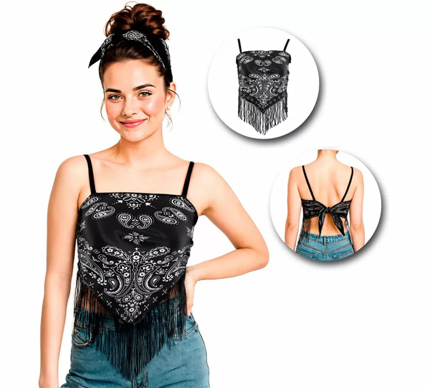 Translation missing: en.Top Bandana Paisley negro para mujer