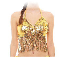 Gold top with fringes and sequins for adults
