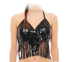 Black top with fringes and sequins for adults