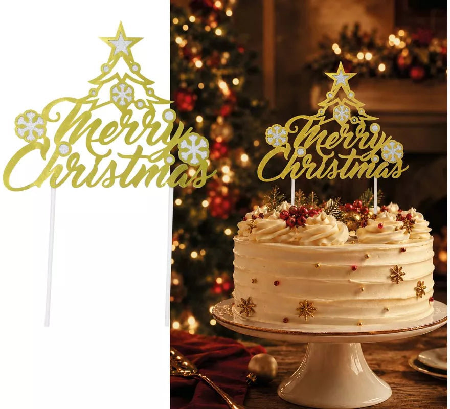 Translation missing: en.Topper dorado de Feliz Navidad para Tarta de 16x24 cm