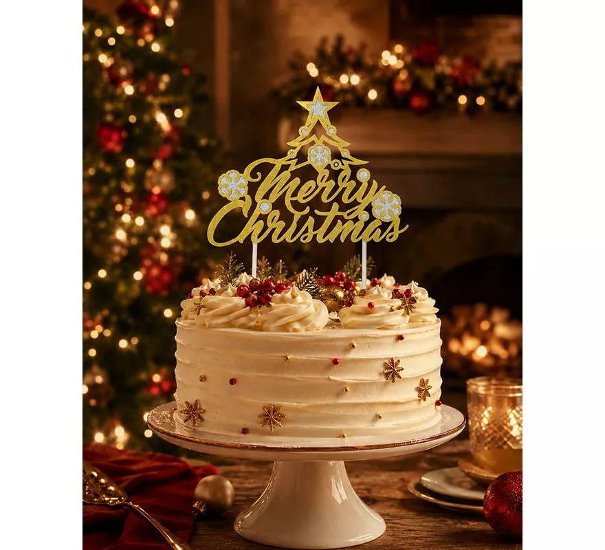 Translation missing: en.Topper dorado de Feliz Navidad para Tarta de 16x24 cm