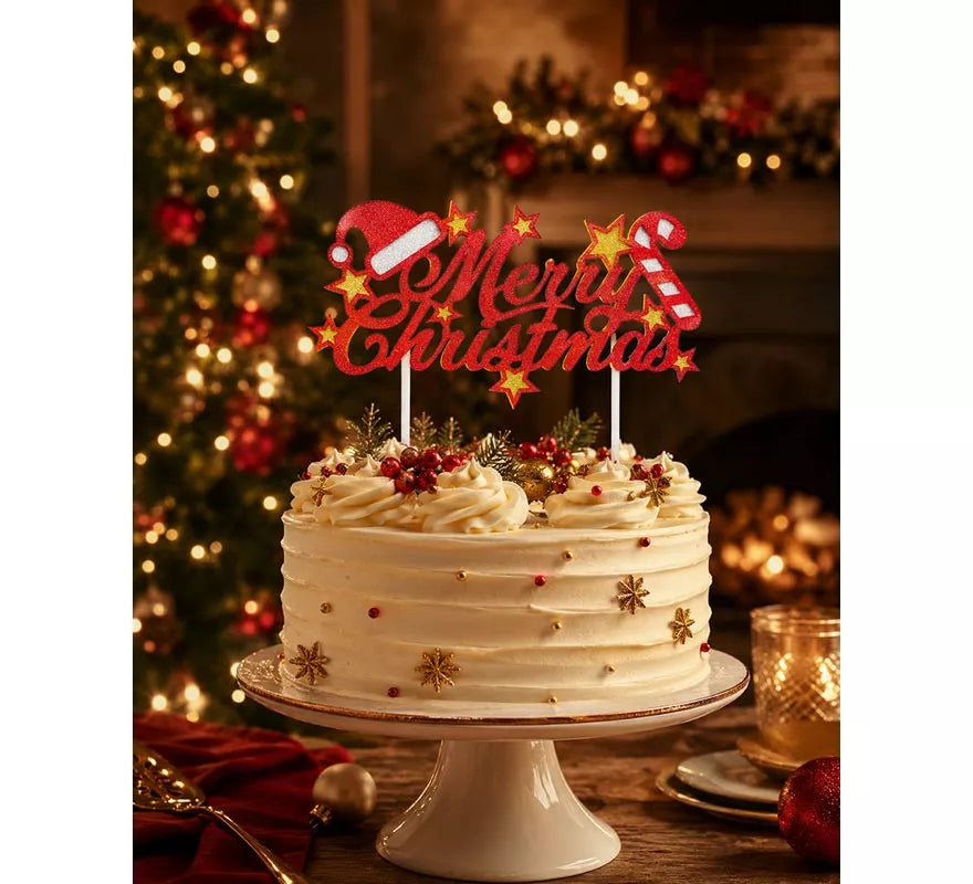 Translation missing: en.Topper rojo de Feliz Navidad para Tarta de 16x24 cm
