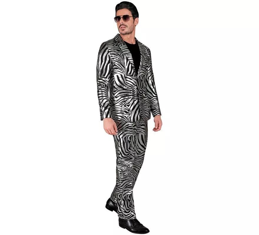 Traje Divertido de Fiesta animal print plateado para hombre