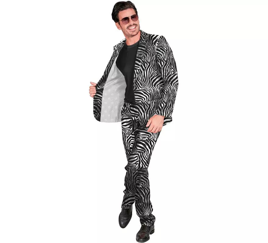 Traje Divertido de Fiesta animal print plateado para hombre