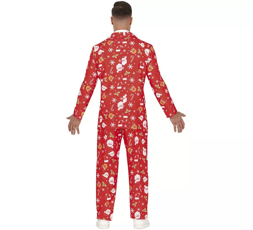 Traje Divertido de Papá Noel rojo con corbata para hombre