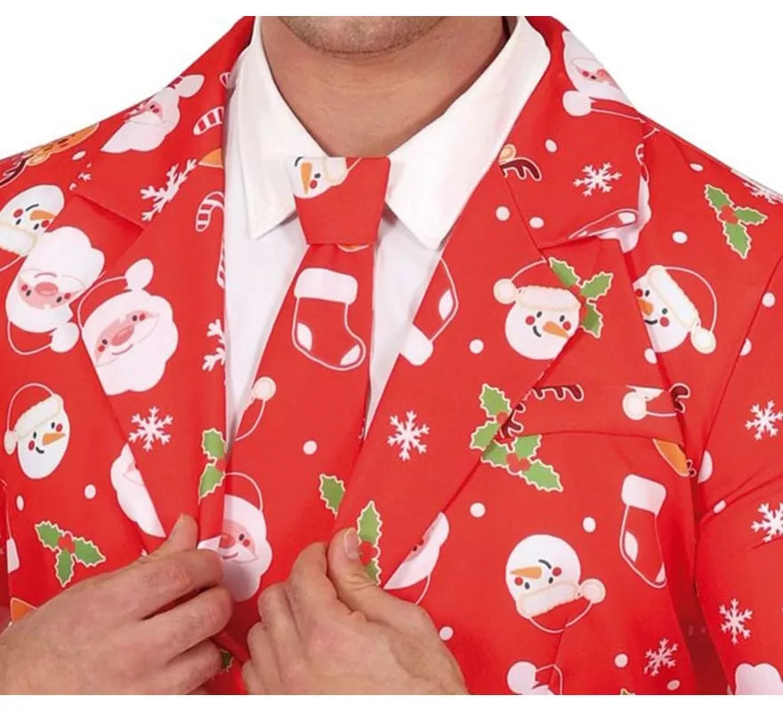 Translation missing: en.Traje Divertido de Papá Noel rojo con corbata para hombre