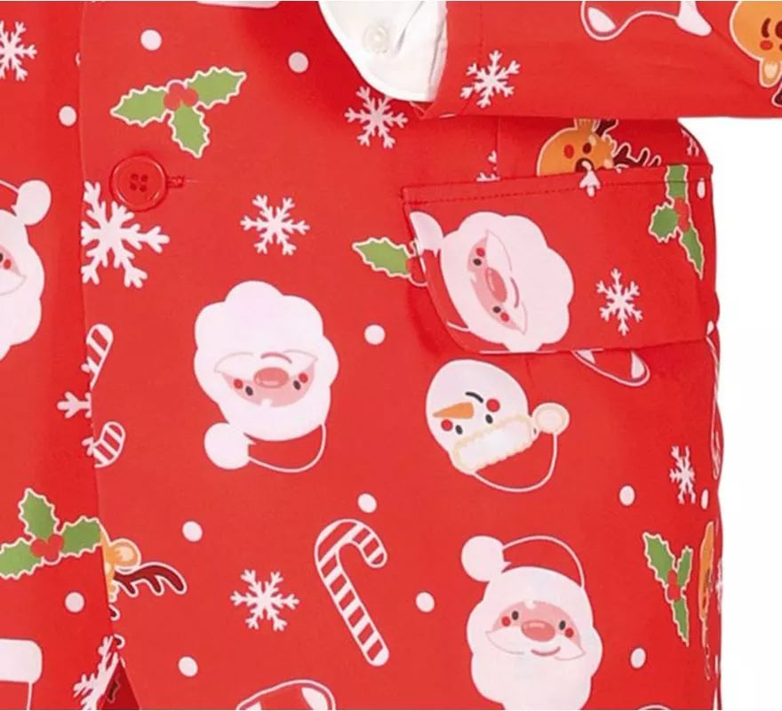 Traje Divertido de Papá Noel rojo con corbata para hombre