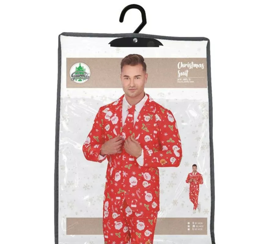 Traje Divertido de Papá Noel rojo con corbata para hombre