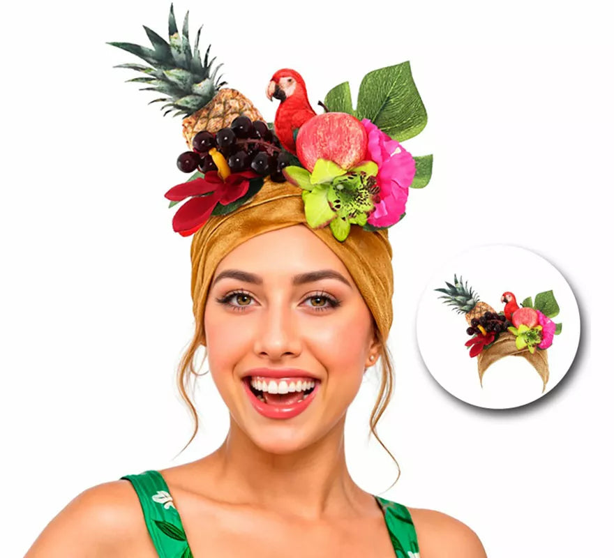 Turbante de Rumbera dorado con Frutas