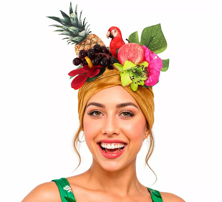 Turbante de Rumbera dorado con Frutas