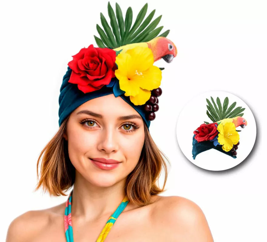 Turbante de Rumbera Tropical con Flores