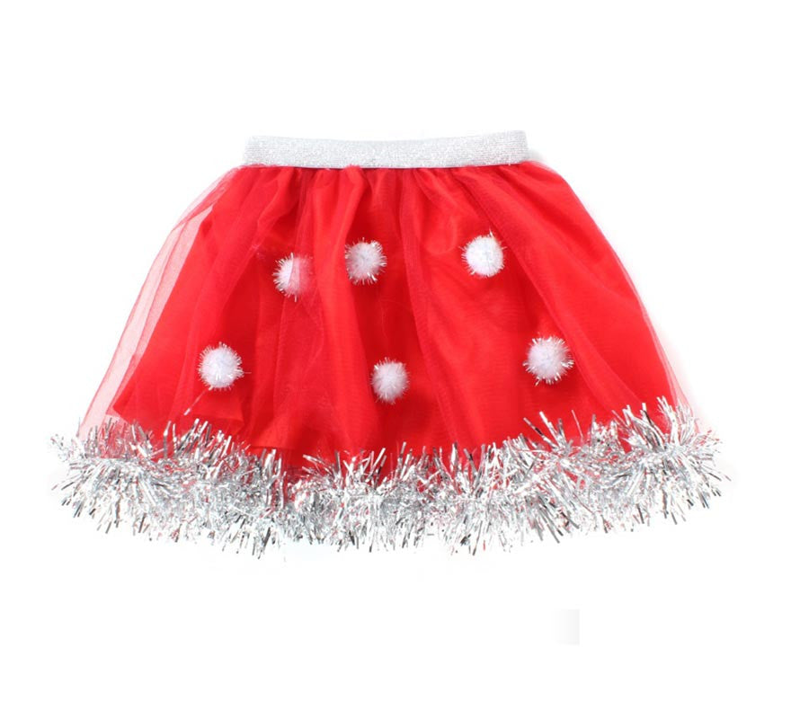 Tutú de Mamá Noel rojo con bolas blancas infantil
