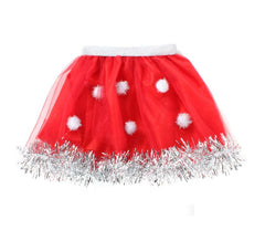 Red Mother Christmas tutu with white balls for children