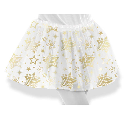 Tutú Happy New Year blanco y dorado infantil de 30 cm