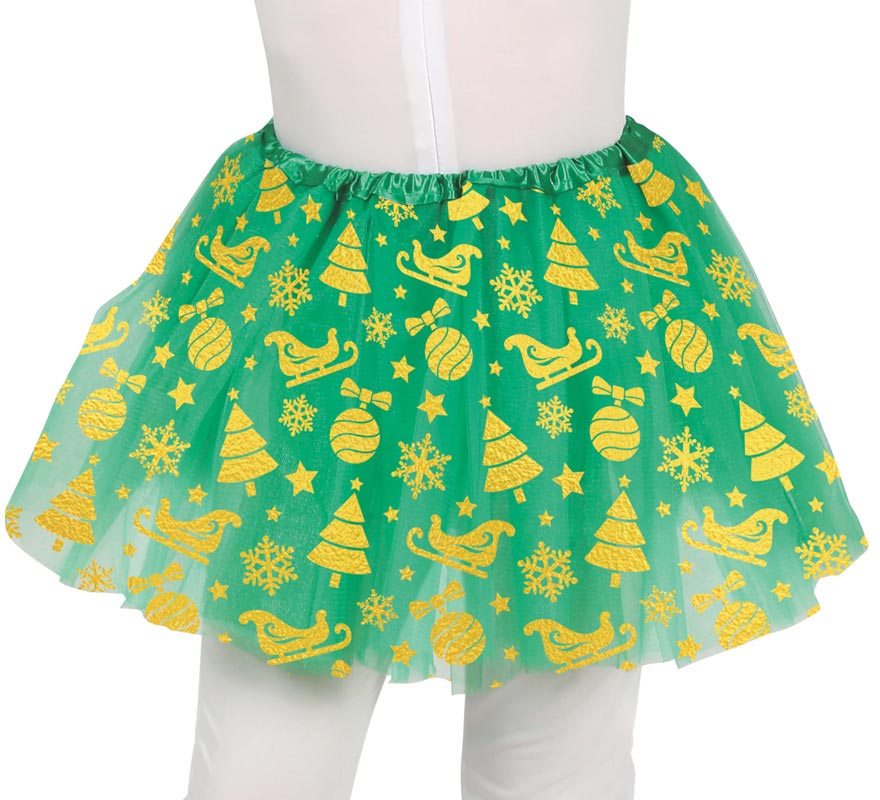 Translation missing: en.Tutú Navideño verde y dorado infantil de 30 cm