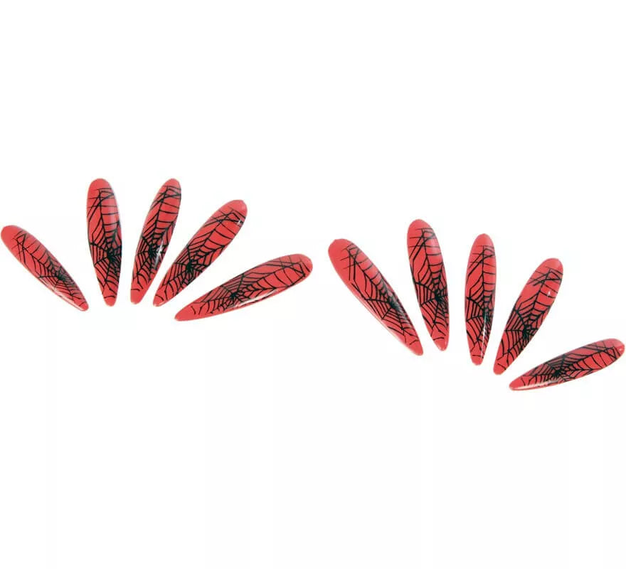 Uñas de Bruja rojas con telarañas