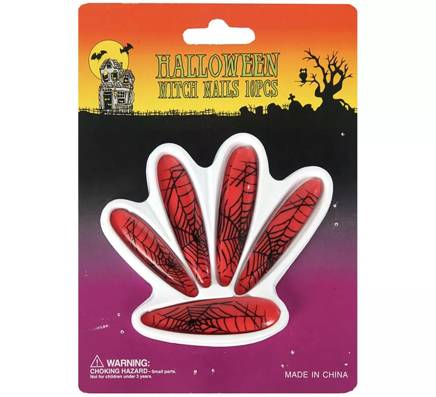 Uñas de Bruja rojas con telarañas