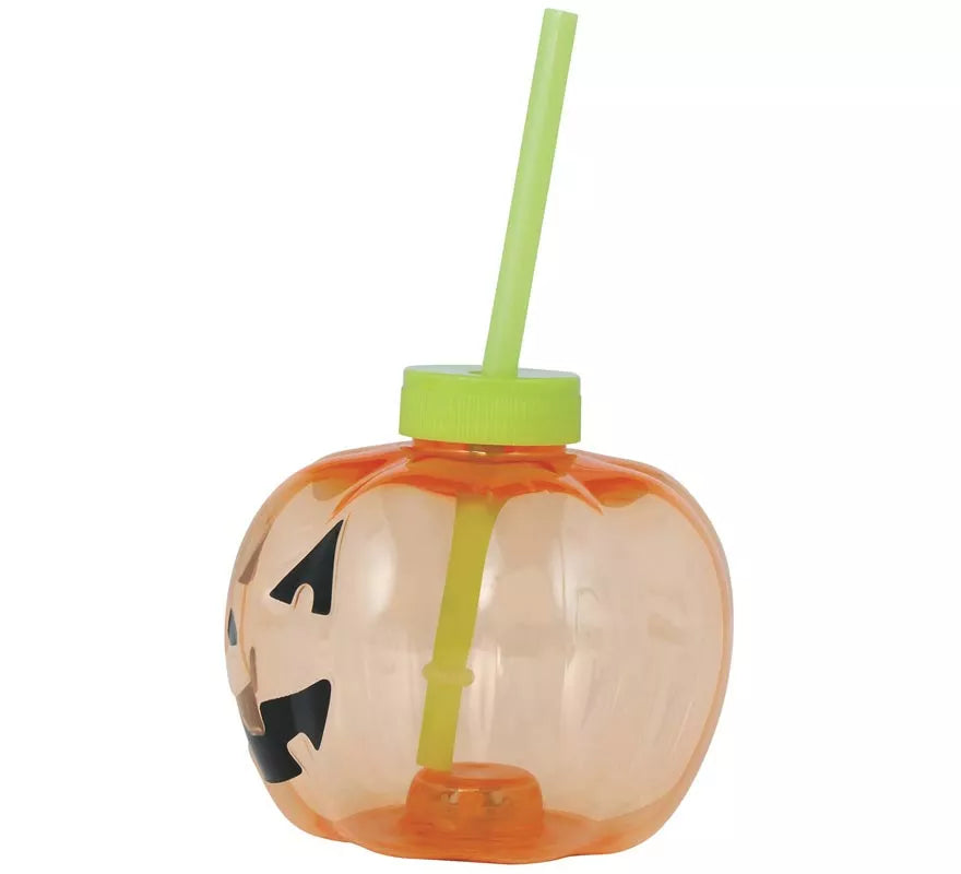 Vaso con Pajita Calabaza con iluminación LED de 17 cm