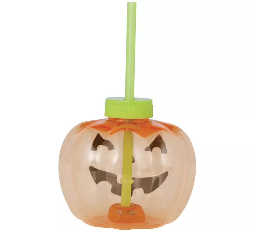 Vaso con Pajita Calabaza con iluminación LED de 17 cm