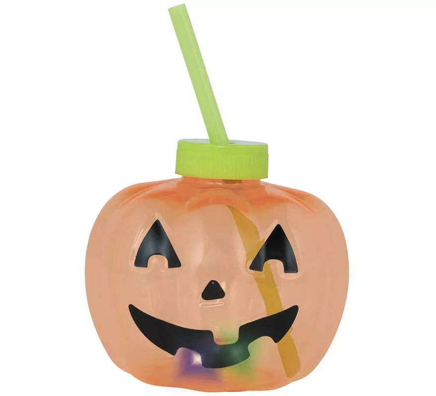 Vaso con Pajita Calabaza con iluminación LED de 17 cm