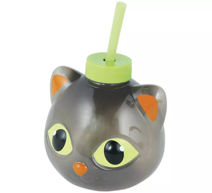Vaso con Pajita Gato con iluminación LED de 17 cm