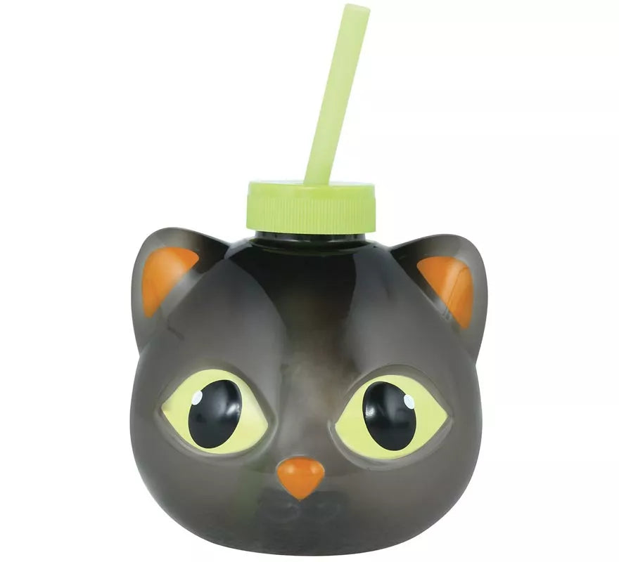 Vaso con Pajita Gato con iluminación LED de 17 cm