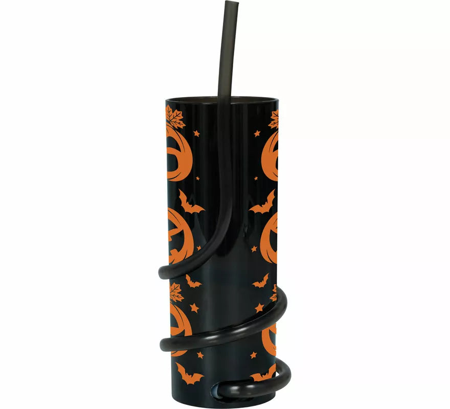 Vaso negro con Calabazas y Pajita de 16 cm