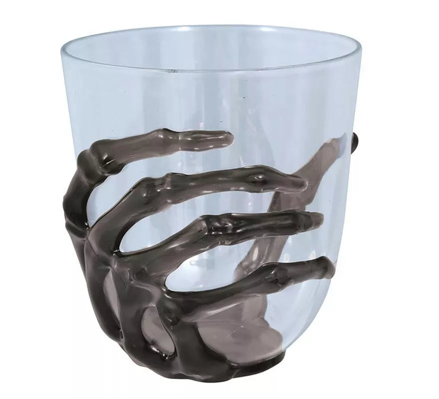 Vaso Transparente con Mano Esqueleto negra de 9,5 cm