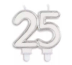 Silver Birthday, Anniversaries and Weddings Candle Number 25 of 8 cm