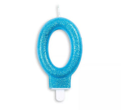 Birthday Candle with Glitter Number 0 in Blue