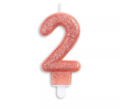 Rose Gold Number 2 Glitter Birthday Candle